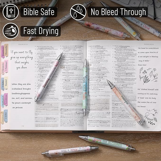 Mr. Pen- Christian Pen Set, 10 Pack, Floral Serenity, Black Ink, Bible Verse Pens for Women, No Bleed Through, Ballpoint, Inspirational