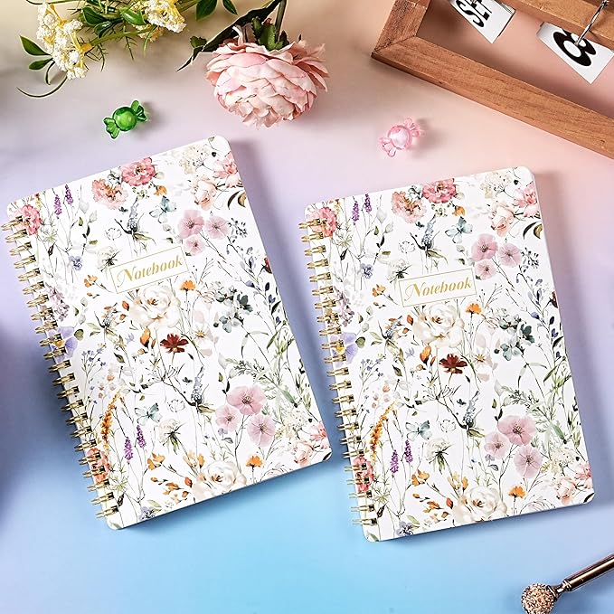 Spiral Notebook - Notebooks with Back Pocket, 5.7" * 8.2", Journal Notebook with Thick Paper & Back Pocket, 160 Pages, College Ruled Notebook/Journal with Twin-Wire Binding, Journals for Women - Floral