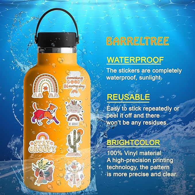 300 PCS Aesthetic Boho Stickers, Cute Vinyl Waterproof Stickers for Water Bottles Laptop Phone Journaling Scrapbook Junk Journal, Scrapbooking Supplies Kit, Sticker Packs for Adults Teens