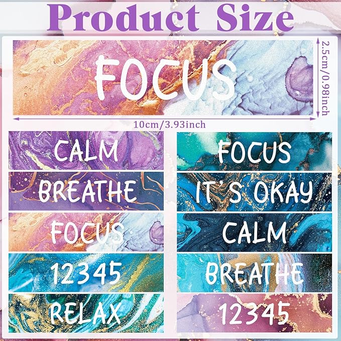 Crtiin 100 Pack Sensory Strips Anxiety Mindfulness Breath Calm Stickers Adhesive Texture Rough Tactile Fidget Tape for Mental Health Relief Anti Stress Stickers(Marble)