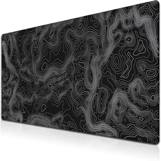 Computer Desk Pad - Black and White, Gaming Keyboard and Mouse Pad, Non-Slip Rubber Base, 35.4 X 15.7 inch for Work/Game/Office Topographic Map