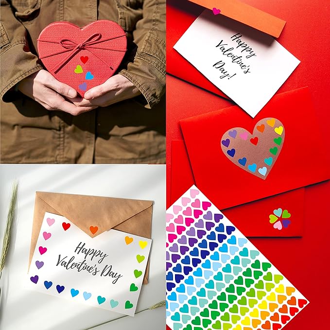 1810 PCS Heart-Shaped Stickers, 19 Designs Self-Adhesive Love Decorative Labels in Gradient Color, Use for Valentine's Day, Holiday, Gifts, Wedding, Anniversary, Award Charts (0.5" Each, 10 Sheets)