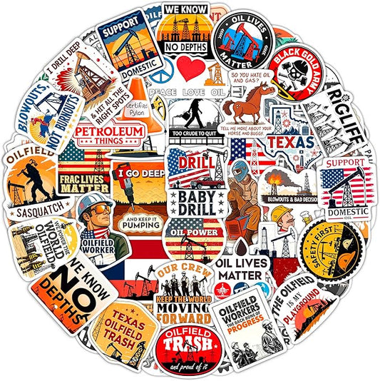 100Pcs Oilfield Stickers for Hardhats, Water Bottle - Oilfield Gifts for Oil Field Worker - Oil Field Party Decorations - Gift for Women & Men