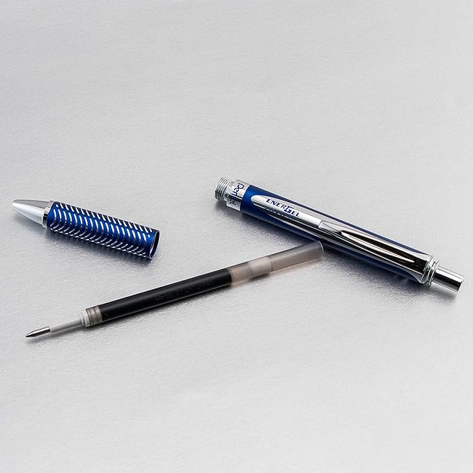 Pentel Energel Alloy Retractable Liquid Gel Pen, (0.7mm) Medium Line, Navy Blue Barrel, Black Ink, 1 Pack (BL407CBPA)