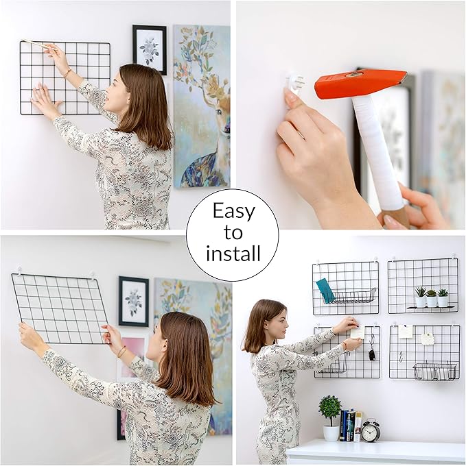 ODOXIA 4-Pack Wire Wall Grid Panel | Photo Grid Wall Decor | Metal Board for Hanging Pictures | Black Wire Organizer for Home, Office & Kitchen | Panel for Display & Storage