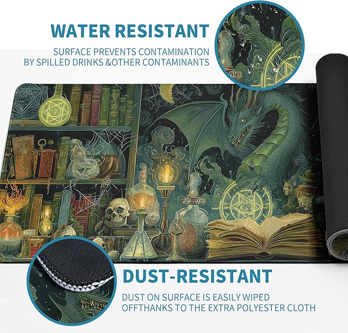 Dark Dragon Mouse Pad Desk Mat XL Extended Large Gaming Desk Pad Mousepad, Mysterious Library Computer Laptop Keyboard and Mouse Mat, Desktop Protector Mat for Office and Home 31.5x11.8 in