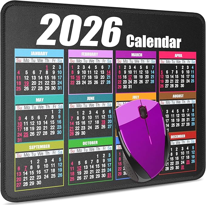 Calendar Mouse Pad with Non-Slip Rubber Base, Premium-Textured & Waterproof Mousepads with Stitched Edges, Mouse Pads for Computers, Laptop, PC, Office & Home (2026 Black)