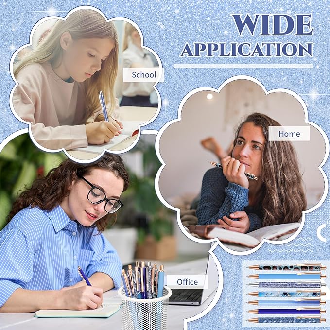 Sherr 7 Pcs Fancy Pens for Women Cute Sparkly Glitter Pens with 10 Pcs Black Ink Refills Pretty Gifts for Girls Office School Christmas Graduation(Adorable)