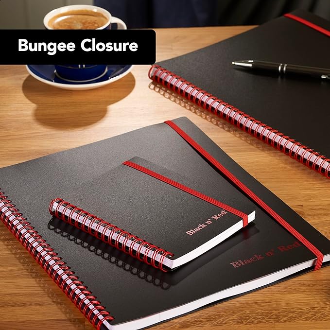 Black n' Red Notebook, Business Journal, 11" x 8", 70 Sheets, Ruled, Optik Paper, Scribzee App, Flexible Poly Cover, Wirebound, Black (K67030)