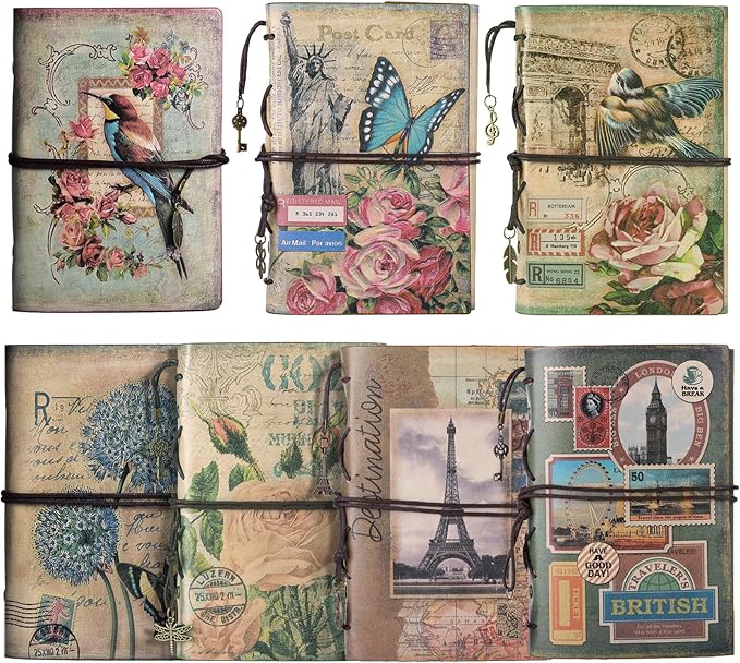 Leather Journal, 7 Pack Journals Notebooks Bulk, Refillable Journals for Writing, Lined Journal for Women Men, Students Gifts, 180 Pages, 7 x 5 inches, Vintage Pendants Travel Journal, Multicolor