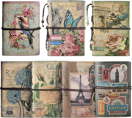 Leather Journal, 7 Pack Journals Notebooks Bulk, Refillable Journals for Writing, Lined Journal for Women Men, Students Gifts, 180 Pages, 7 x 5 inches, Vintage Pendants Travel Journal, Multicolor