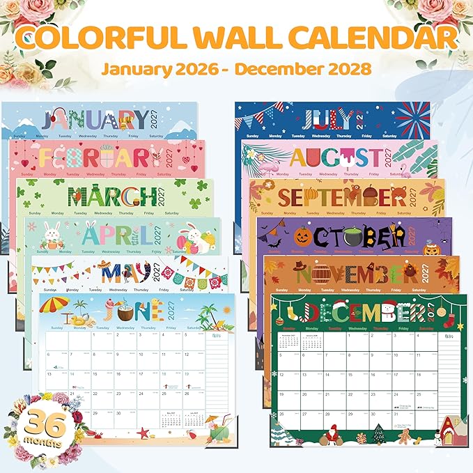 GuassLee Desk Calendar 2026-2028,36 Months 22" x 17" Large Calendar from January. 2026 to December. 2028,Desktop/Wall Monthly Planner with Julian Date and Thick Paper for Office Home School