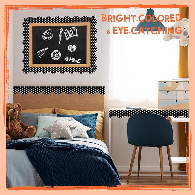 60 Feet Bulletin Board Borders, Scalloped Rolled Border Trim Decoration Bulletin Boards, Walls, Desks, Windows, Doors for School, Classroom & Offices