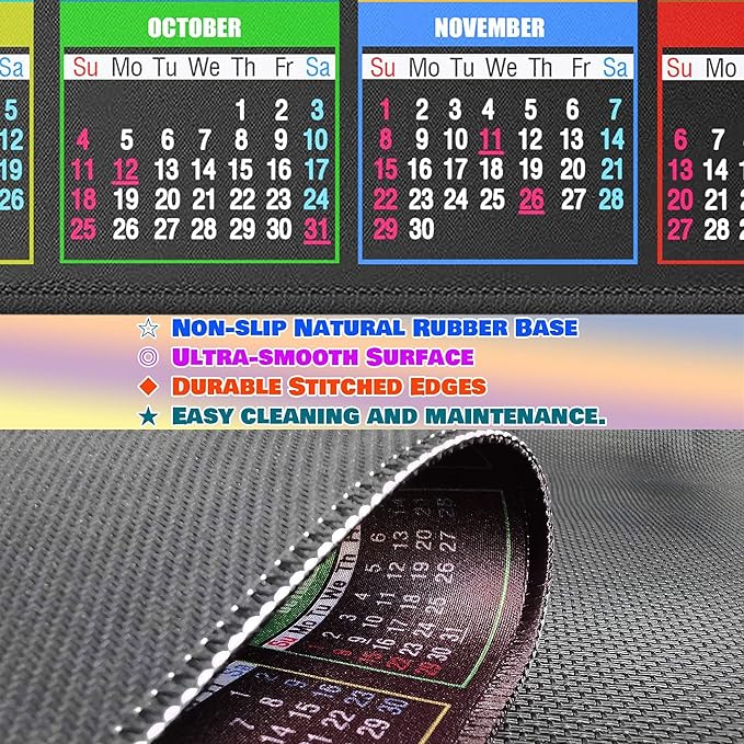 Calendar Mouse Pad with Non-Slip Rubber Base, Premium-Textured & Waterproof Mousepads with Stitched Edges, Mouse Pads for Computers, Laptop, PC, Office & Home (2026 Black)