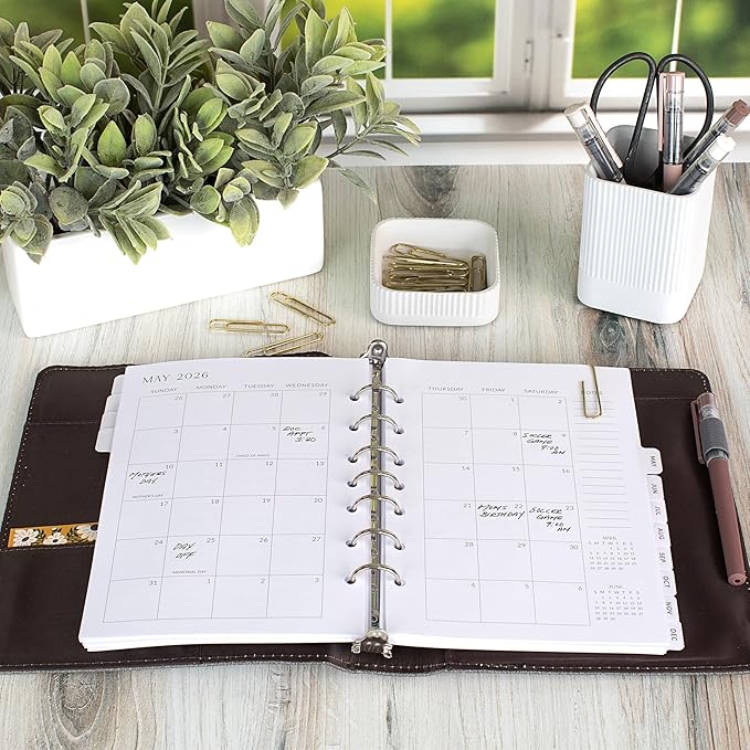 Beautiful 2026-2027 Monthly Planner Refill for 7 Ring Binders – Durable A5 Paper Insert Set 5.5" x 8.3" - Refills Incl. Tabs & Monthly, Yearly Calendar Spreads - From December 2025 - December 2027