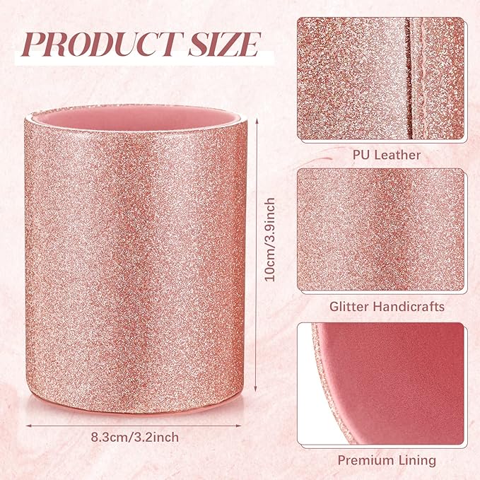 Sabary 8 Pcs Rose Gold Pens with Pen Holder for Desk Glitter Crystal Diamond Cute Ballpoint Fancy Pencil Holder Bling Desk Organizer for Women Girls Gifts School Office Valentine Supplies