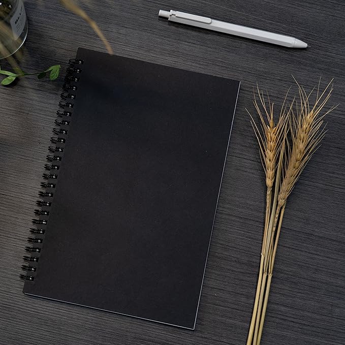 DSTELIN 9 inch x 6 inch, 100GSM, Blank Spiral Notebook, 2-Pack, Soft Cover, Sketch book, 160 Pages / 80 Sheets, (Black)