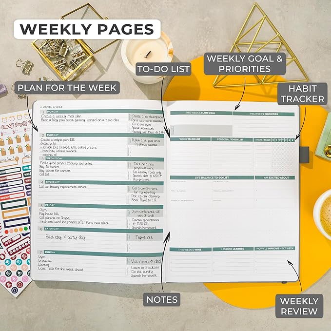 Clever Fox Planner PRO 2nd Edition – Undated Weekly Agenda Planner for Setting Goals, Tasks & Time Management – Life Organizer with To-do Lists & Habit Trackers – Large, 8.5x11″ (Silver Black)