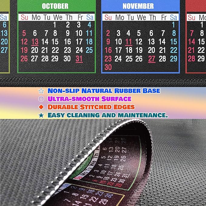 Calendar Mouse Pad with Non-Slip Rubber Base, Premium-Textured & Waterproof Mousepads with Stitched Edges, Mouse Pads for Computers, Laptop, PC, Office & Home (2025 Black)