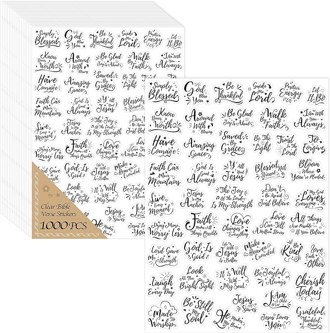 1000 PCS Bible Verse Stickers, Clear Inspirational Pray Stickers Encouraging Scripture Decals Jesus Christian Religious Faith Labels for Scrapbooks Bottles Computer Planner Diary Album Kids Adults