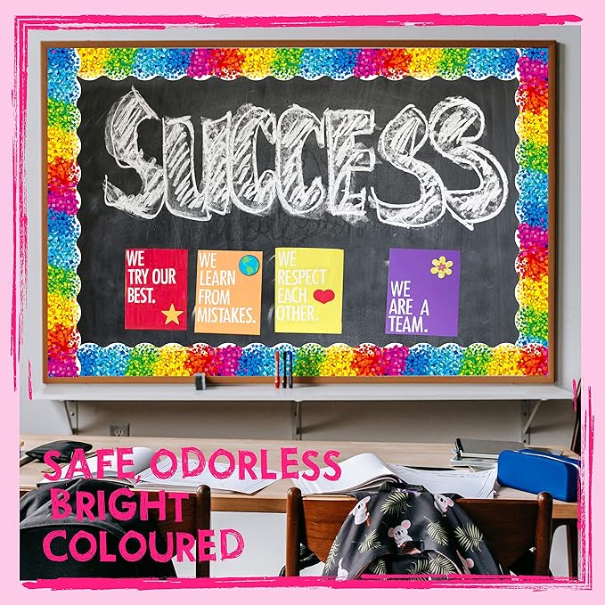 60 Feet Bulletin Board Borders, Self Adhesive Confetti Scalloped Rolled Border Trim Colorful Decoration with Strong & Permanent Adhesive for School, Classroom Offices Wall, Desks, Windows, Doors