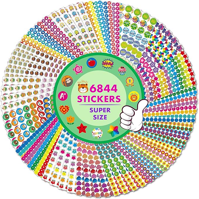 6844 PCS Incentive Stickers, 64 Sheets Round Stickers, Animals Donuts Cupcakes Stars Hearts Motivational Teacher Classroom Reward Gifts Encourage Kids to Do Chores Go to The Toilet
