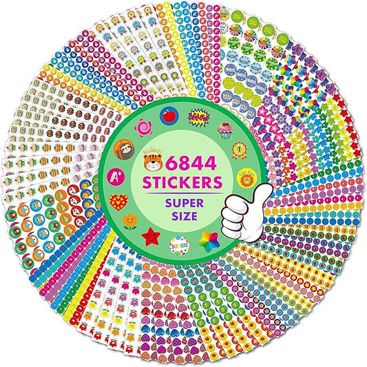 6844 PCS Incentive Stickers, 64 Sheets Round Stickers, Animals Donuts Cupcakes Stars Hearts Motivational Teacher Classroom Reward Gifts Encourage Kids to Do Chores Go to The Toilet