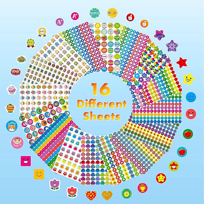 6844 PCS Incentive Stickers, 64 Sheets Round Stickers, Animals Donuts Cupcakes Stars Hearts Motivational Teacher Classroom Reward Gifts Encourage Kids to Do Chores Go to The Toilet