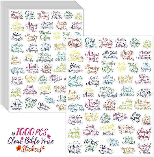 1000 PCS Bible Verse Stickers, Clear Inspirational Pray Stickers Encouraging Scripture Decals Jesus Christian Religious Faith Labels for Scrapbooks Bottles Computer Planner Diary Album Kids Adults