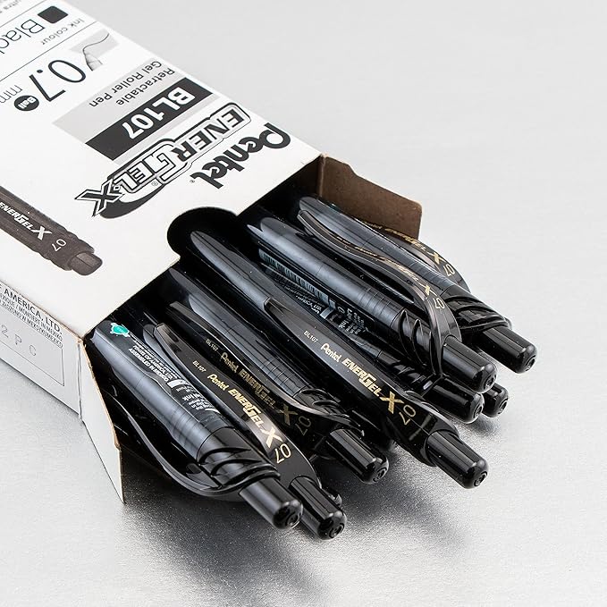 Pentel EnerGel-X Retractable Liquid Gel Pen, (0.7 mm), Medium Line, Black Ink, Box of 12 (BL107-A)