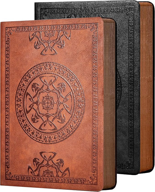 CAGIE 2 Pack Leather Vintage Journal for Men Soft Cover Lined Pages Notebook 180 Lay Flat for Writing Travel Diary, 5.7'' x 8.3'', Black, Brown