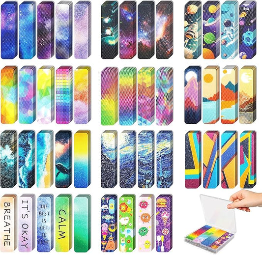 48 Pieces Unique Sensory Stickers for Anxiety Relief Items - Sensory Strips with Storage Box - 2 Textured Surface Fidget Strips for Office & Classroom Desk - Relieve Adult & Teen Stress
