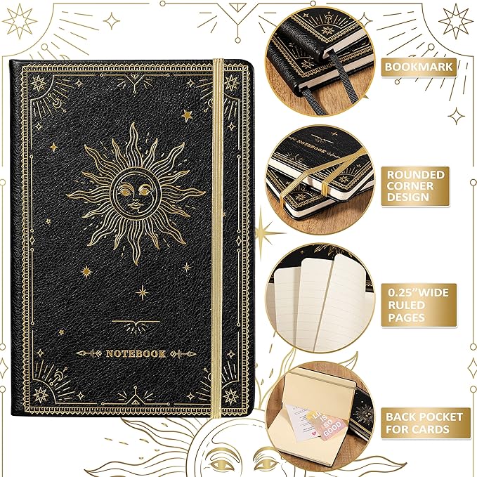 Artfan Ruled Notebook/Journal – Premium Thick Paper Faux Leather Classic Writing Notebook with Pocket + Page Dividers Gifts, Banded, Large, 144 Pages, Hard Cover, Lined (5.8 x 8.4) - Black