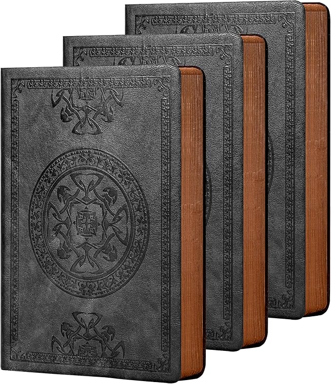 CAGIE 3 Pack Leather Vintage Journal for Men Soft Cover Lined Pages Notebook 180 Lay Flat for Writing Travel Diary, 5.7'' x 8.3'', Black