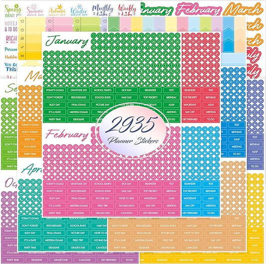 2935 Planner Stickers, Color Coordinating Monthly Functional Stickers Daily Calendar Stickers Aesthetic Note to Do Blank Sticker for Scrapbooks, Planner, Budget, Work, DIY Activity, Diary, Journal