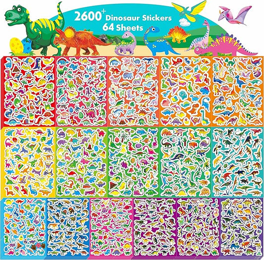 2600+ Incentive Stickers, 64 Sheets Adorable Dinosaurs, 600+ Cartoon Designs Motivational Stickers for Teacher Classroom Reward Gift Encourage Kids to Do Chores Go to The Toilet