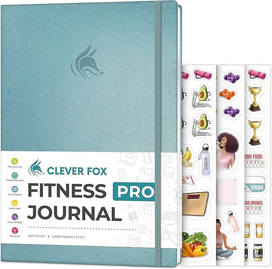 Clever Fox Fitness Journal PRO – Daily Workout Planner with Meal Planner & Habit Tracker – Gym Exercise Log Book for Women & Men – Fitness Planner Notebook – Lasts 6 Months, 7x10” - Aquamarine