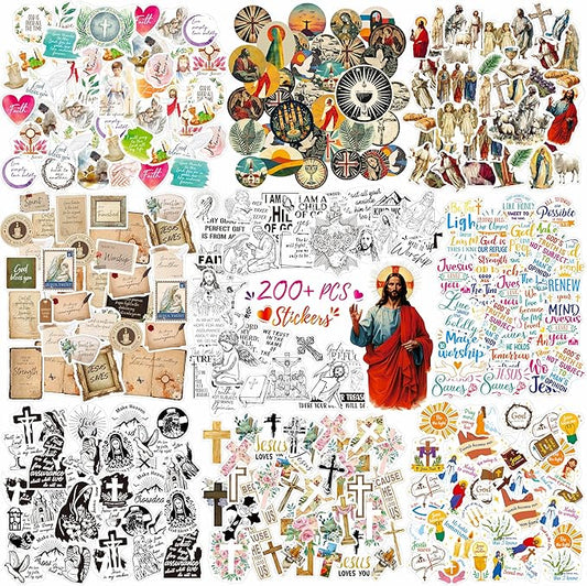 200+PCS Bible Stickers, Colorful Water/Tear Resistant Vinyl Christian Stickers Remove Without Residue for Laptop Skateboard Suitcase Computer Phone Planner VSCO Adults Girls Women (20 Sheets)