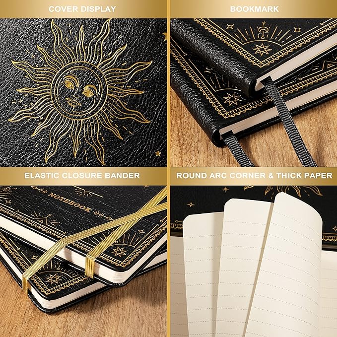 Artfan Ruled Notebook/Journal – Premium Thick Paper Faux Leather Classic Writing Notebook with Pocket + Page Dividers Gifts, Banded, Large, 144 Pages, Hard Cover, Lined (5.8 x 8.4) - Black