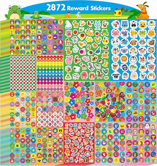 2872 Large Incentive Stickers, 64 Sheets Round Encouragement Stickers, Animals Donuts Cupcakes Stars Hearts Motivational Teacher Classroom Reward Gifts Encourage Kids to Do Chores Go to The Toilet