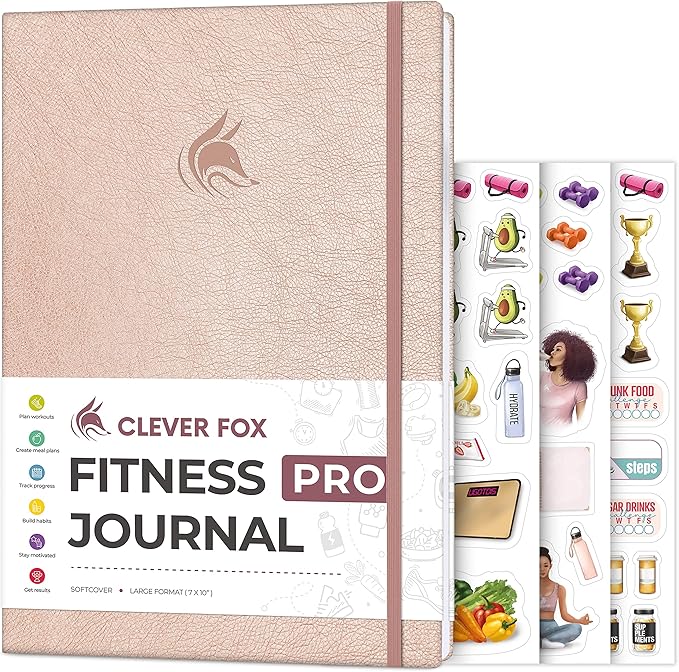 Clever Fox Fitness Journal PRO – Daily Workout Planner with Meal Planner & Habit Tracker – Gym Exercise Log Book for Women & Men – Fitness Planner Notebook – Lasts 6 Months, 7x10” - Rose Gold