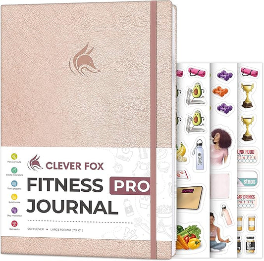 Clever Fox Fitness Journal PRO – Daily Workout Planner with Meal Planner & Habit Tracker – Gym Exercise Log Book for Women & Men – Fitness Planner Notebook – Lasts 6 Months, 7x10” - Rose Gold