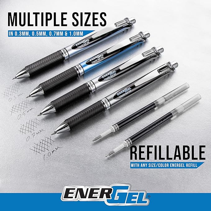 Pentel EnerGel RTX Retractable Gel Ink Pen, Medium Point, Needle Tip, Black Ink, Box of 12 (BLN77-A)