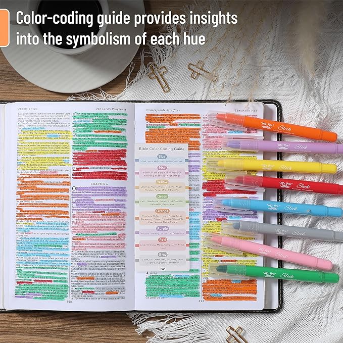 Mr. Pen- Gel Highlighters, 8 Pack Assorted Colors, Bible Highlighters No Bleed with Bible Color Coding and Interpretation Guide
