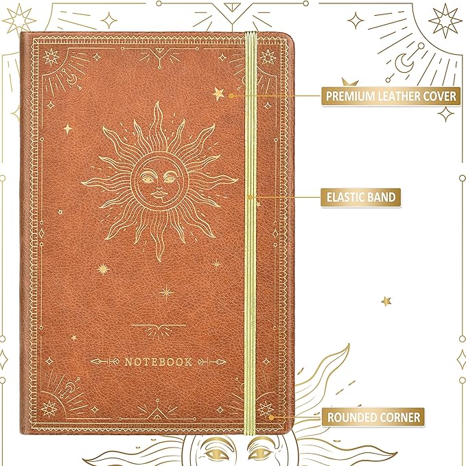 Artfan Ruled Notebook/Journal – Premium Thick Paper Faux Leather Classic Writing Notebook with Pocket + Page Dividers Gifts, Banded, Large, 144 Pages, Hard Cover, Lined (5.8''x 8.4'') - Brown