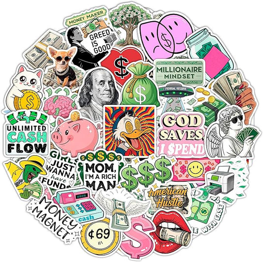 100Pcs Money Stickers for Planner for Adults, for Water Bottle - Money Sign, Symbol Stickers, Party Supplies- Gift for Women & Men