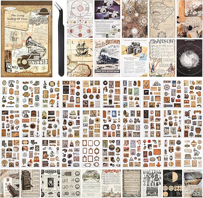 Vintage Aesthetic Stickers, 50 Sheets Washi Sticker Book for Adults, 30 Sheets Scrapbook Stickers and 20 Sheets Scrapbooking Papers for Bullet Journaling Junk Journal Supplies Ephemera Sticker