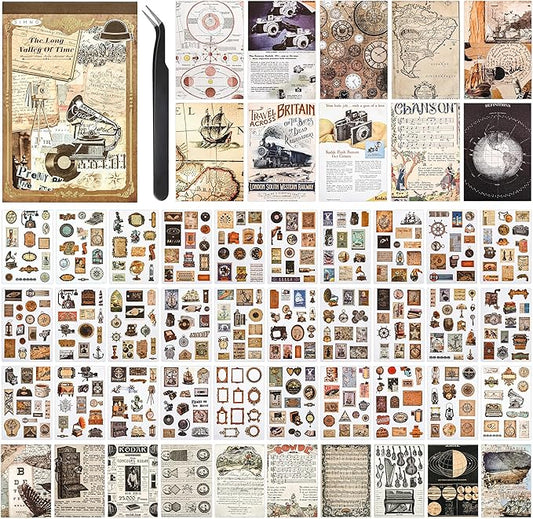 Vintage Aesthetic Stickers, 50 Sheets Washi Sticker Book for Adults, 30 Sheets Scrapbook Stickers and 20 Sheets Scrapbooking Papers for Bullet Journaling Junk Journal Supplies Ephemera Sticker