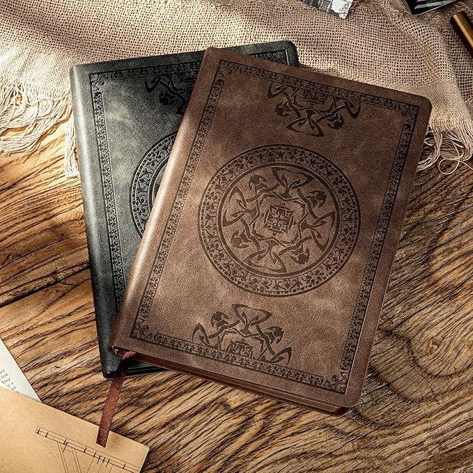 CAGIE 2 Pack Leather Vintage Journal for Men Soft Cover Lined Pages Notebook 180 Lay Flat for Writing Travel Diary, 5.7'' x 8.3'', Black, Dark Brown
