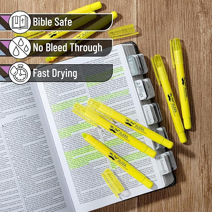 Mr. Pen- No Bleed Gel Bible Highlighters, Yellow, Pack of 16